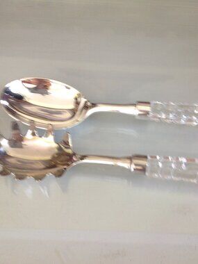 Vintage Shannon Crystal salad serving set with silver plated heads